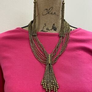 CHAN Luu gold beaded multi strand waterfall necklace‎ and earrings set